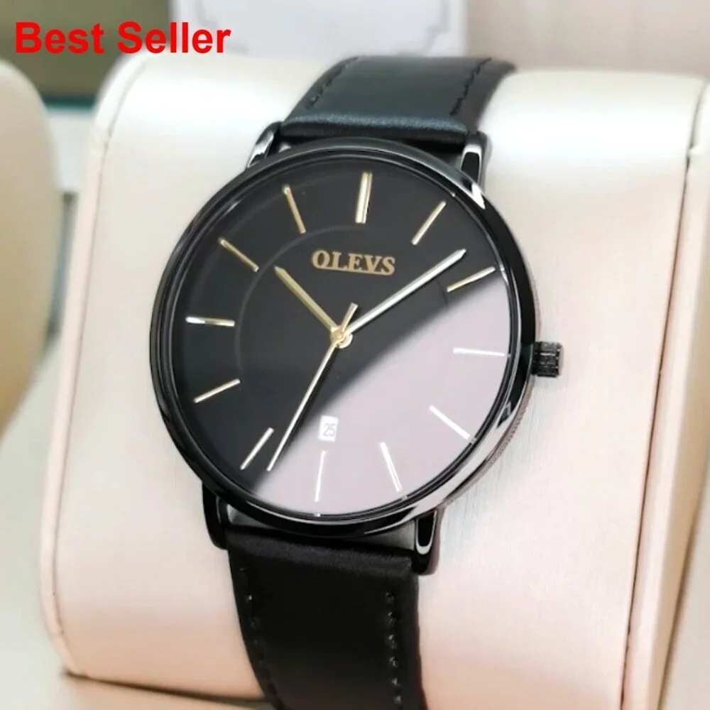 Ultra Thin Leather Watch Minimalist Dress Casual Quartz Analog
